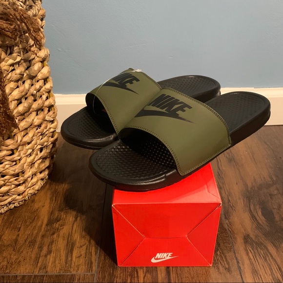nike slides olive green